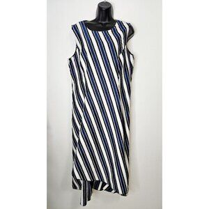 Samuel Dong Midi Dress Sz L Stripes Artsy Art To Wear Lagenlook White Blue